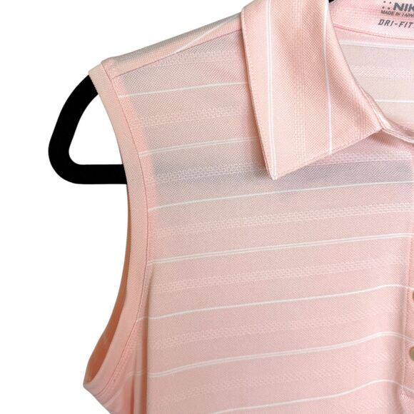 Nike Golf Pink & white striped collared sleeveless top Size Medium - Picture 5 of 12